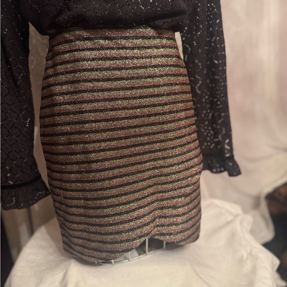 Pink, Black and Gold Striped Glitter Skirt, Medium